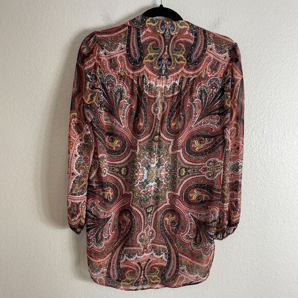 Alice + Olivia Womens XS Paisley Sterling Half Placket Tunic Top Long Sleeve - Picture 11 of 12